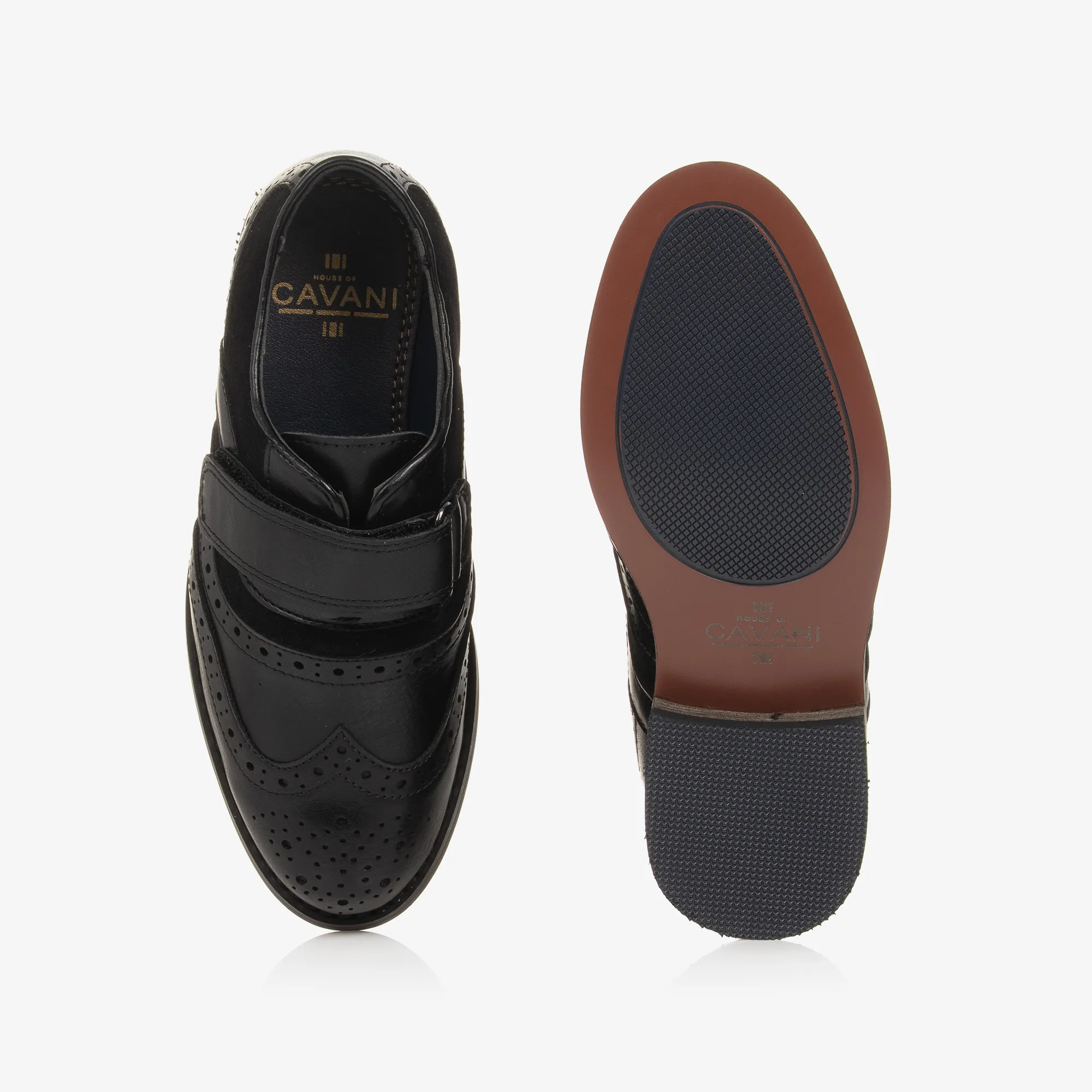 Boys Black Velcro Brogues
